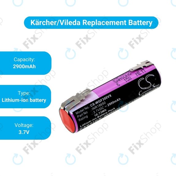 Bateria do Karcher WV1, WV2, WV2 Plus, WV2 Premium, WV50 Plus, WV70 Plus, INR18650, Li-Lon, 3.7V, 2900mAh, HQ
