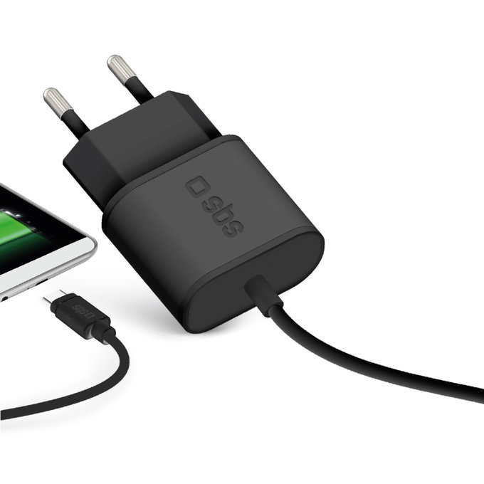 Podróżny adapter ładujący z USB-C, 1m, 3100mAh, Ultraszybkie ładowanie, Czarny, Black, SBS