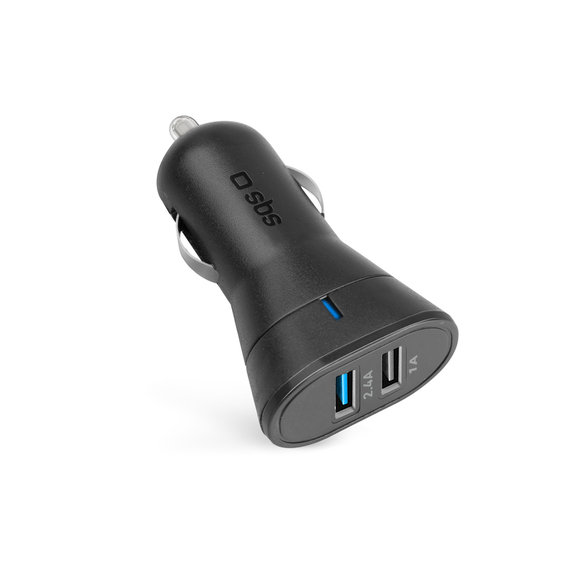 Ładowarka samochodowa 2x USB, 2.4A, Czarny, Black, SBS