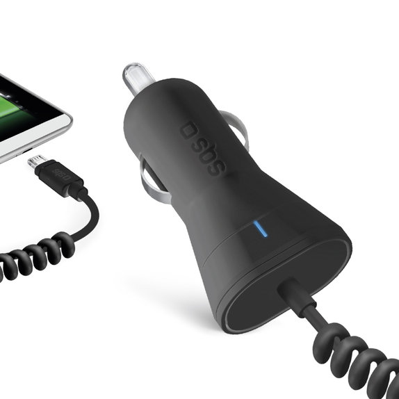 Ładowarka samochodowa Micro-USB, 2.1A, 12/24V, Szybkie ładowanie, Czarny, Black, SBS