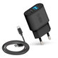 Ladowarka 10W 2x USB i Kabel USB / USB-C, Czarny, Black, SBS