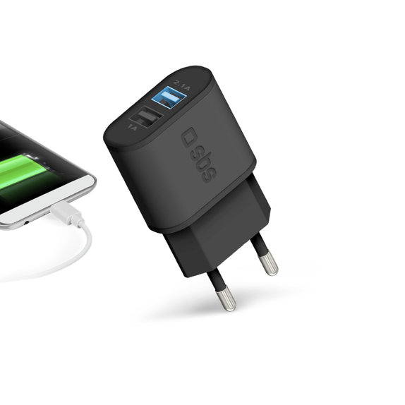 Ladowarka 10W 2x USB, czarny, black, SBS