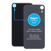 Tylne szklo z duza dziura na aparat do iPhone XR, Czarny, Black