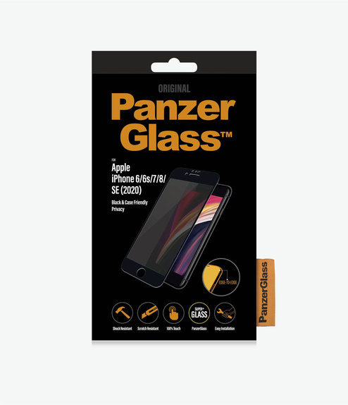 Szklo hartowane do iPhone 6, 6s, 7, 8, SE 2020, SE 2022, Privacy Case Friendly, Czarny, Black, PanzerGlass