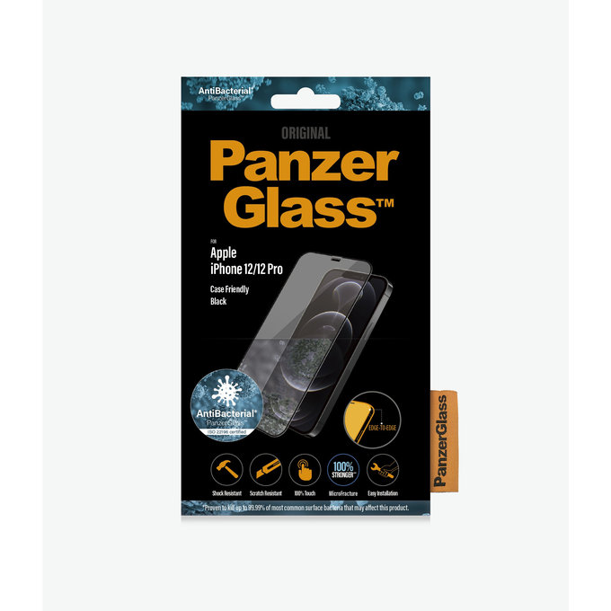Szklo hartowane do iPhone 12, 12 Pro, Case Friendly AB, Czarny, Black, PanzerGlass