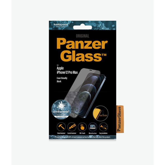 Szklo hartowane do iPhone 12 Pro Max, Case Friendly AB, Czarny, Black, PanzerGlass