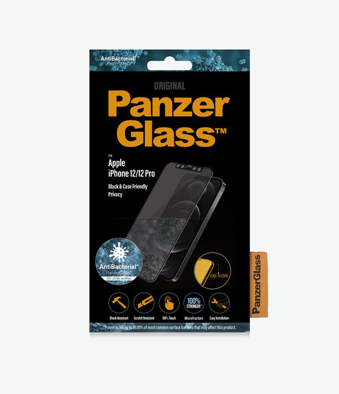 Szklo hartowane do iPhone 12, 12 Pro, Privacy Case Friendly AB, Czarny, Black, PanzerGlass