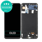 Wyświetlacz OLED do Samsung A50 A505F, Ekran dotykowy z ramką, Czarny, Black