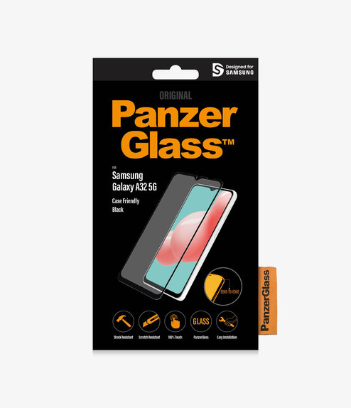 Szklo hartowane do Samsung A32 5G, Case Friendly, Czarny, Black, PanzerGlass