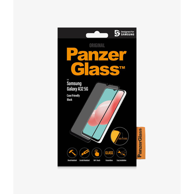 Szklo hartowane do Samsung A32 5G, Case Friendly, Czarny, Black, PanzerGlass