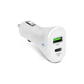 Ładowarka samochodowa USB-C, PD 20W i USB-A AFC 18W, Biały, White, SBS