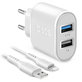 Ladowarka 10W 2x USB i Kabel USB / Lightning, Biały, White, SBS