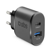 Podróżny adapter ładujący USB-A i USB-C, Szybkie ładowanie z iC, 10W 2.1A, Czarny, Black, SBS