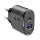 Podróżny adapter ładujący USB-A i USB-C, Szybkie ładowanie z iC, 10W 2.1A, Czarny, Black, SBS