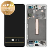 Wyświetlacz do Samsung S21 FE G990B, Ekran dotykowy z ramką, GH82-26414B, GH82-26420B, GH82-26590B, Biały, White, Genuine Service Pack