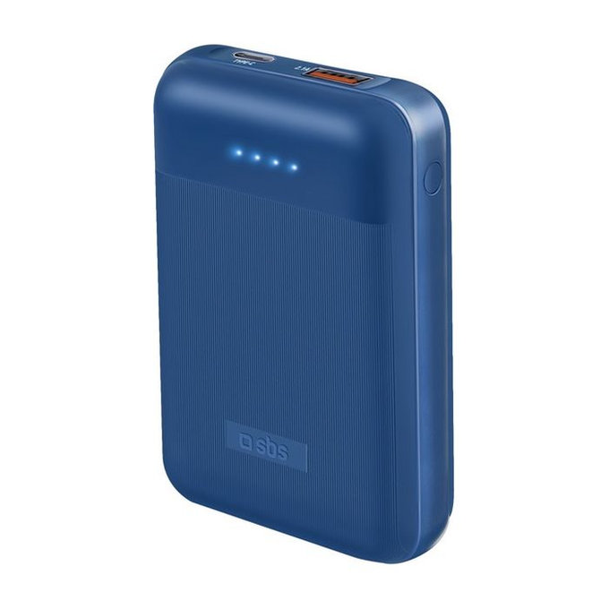 PowerBank 10 000 mAh, USB, USB-C PowerDelivery 20W, niebieski, blue, SBS