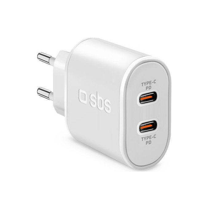 Ladowarka 20W 2x USB-C Power Delivery, Biały, White, SBS