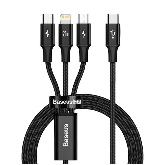 Kabel USB-C 3w1, USB-C, Lightning i Micro-USB, 1,5 m, Czarny, Black