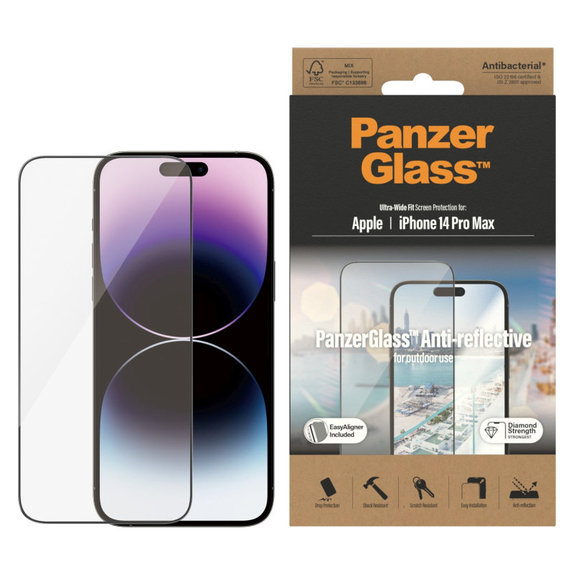 Szkło hartowane UWF Anti-Reflective AB z aplikatorem do iPhone 14 Pro Max, Czarne, PanzerGlass
