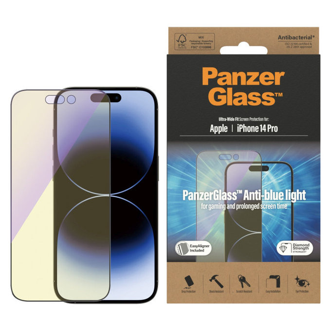 Szkło hartowane UWF Anti-Bluelight AB z aplikatorem do iPhone 14 Pro, Czarne, PanzerGlass