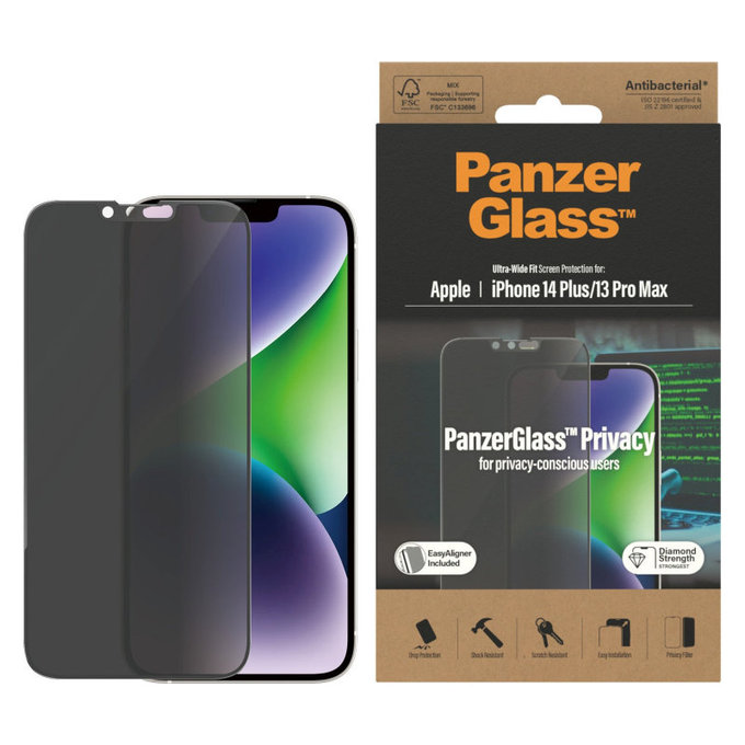 Szkło hartowane UWF Privacy AB z aplikatorem do iPhone 14 Plus/13 Pro Max, Czarne, PanzerGlass