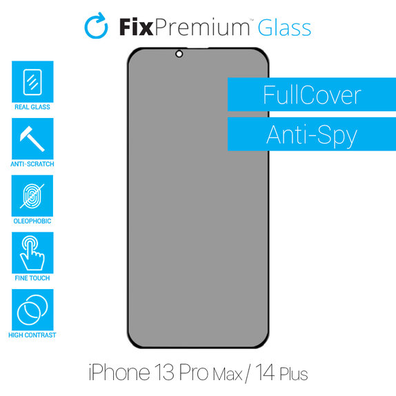Szkło ochronne do iPhone 13 Pro Max & 14 Plus, Privacy Anti-Spy, FixPremium