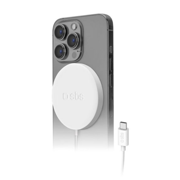 Magnetyczna ładowarka bezprzewodowa, 15W, Kompatybilna z MagSafe, Biały, White, SBS