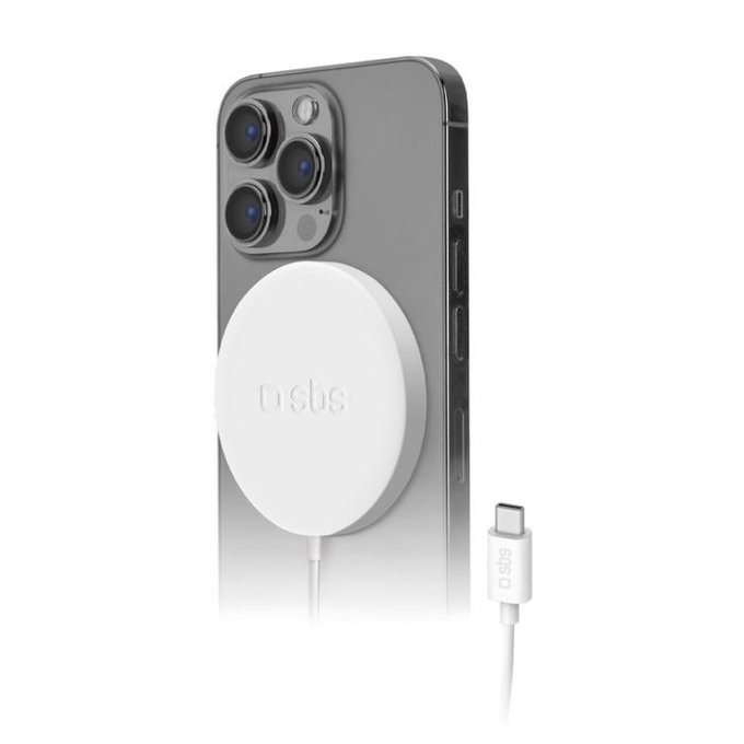 Magnetyczna ładowarka bezprzewodowa, 15W, Kompatybilna z MagSafe, Biały, White, SBS