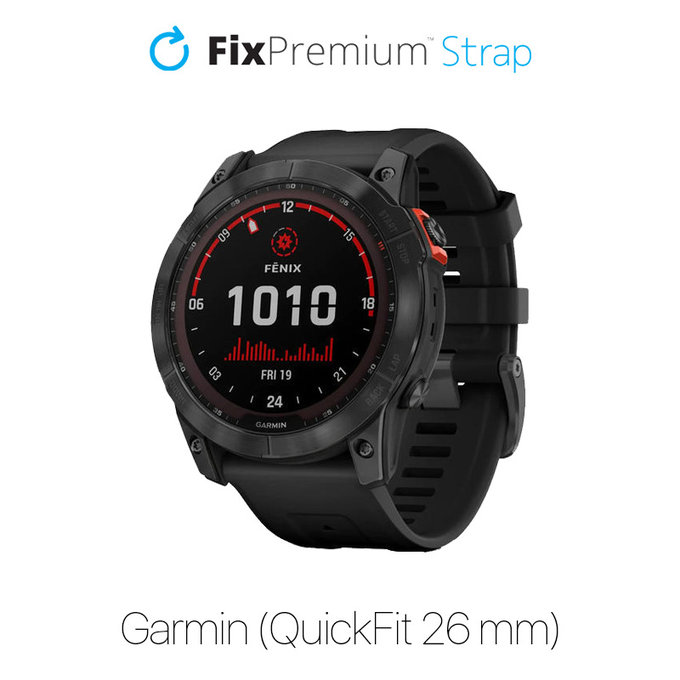 Pasek silikonowy do Garmin, QuickFit 26mm, Czarny, Black, FixPremium
