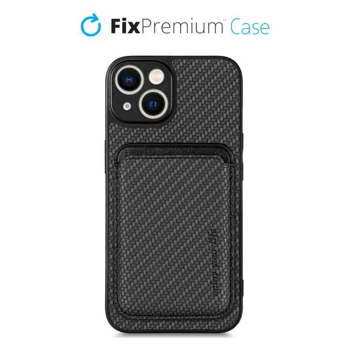 Etui do iPhone 13, 14, Carbon z MagSafe Wallet, Czarny, Black, FixPremium
