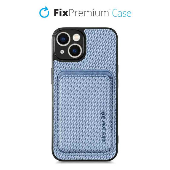 Etui do iPhone 13, 14, Carbon z MagSafe Wallet, Niebieski, Blue, FixPremium