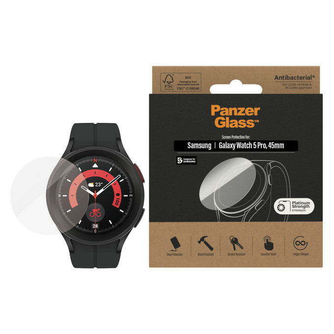 Szkło hartowane Flat Glass AB do Samsung Galaxy Watch 5 Pro 45 mm, Przezroczyste, PanzerGlass