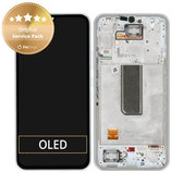 Wyświetlacz do Samsung A34 5G A346B, Ekran dotykowy z ramką, GH82-31200B, GH82-31201B, Srebrny, Silver, Genuine Service Pack