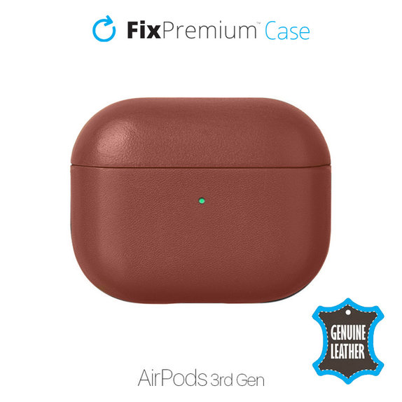 Etui do AirPods 3, Skórzane, Brązowy, Brown, FixPremium