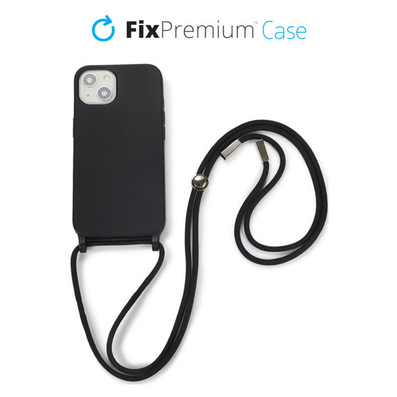 Etui Silikonowe ze sznurkiem do iPhone 13, 14, czarny, black, FixPremium
