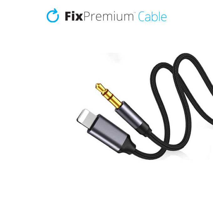 Kabel Lightning-Jack 3,5mm, 1m, Czarny, Black, FixPremium
