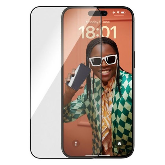 Szkło hartowane z aplikatorem do iPhone 15 Pro Max, Re:fresh UWF, Czarny, Black, PanzerGlass
