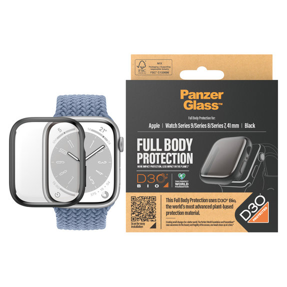 Szkło hartowane Full Body D3O do Apple Watch 9/8/7 41 mm, Czarne, PanzerGlass