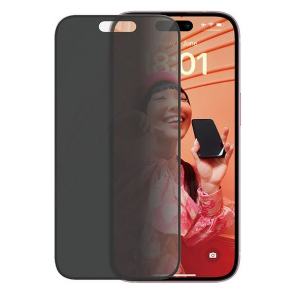 Szkło hartowane z aplikatorem do iPhone 15, UWF Privacy, Czarny, Black, PanzerGlass