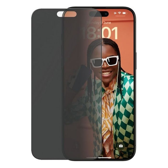 Szkło hartowane z aplikatorem do iPhone 15 Pro Max, UWF Privacy, Czarny, Black, PanzerGlass