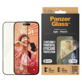 Szkło hartowane UWF Eyecare z aplikatorem do iPhone 15, Czarne, PanzerGlass