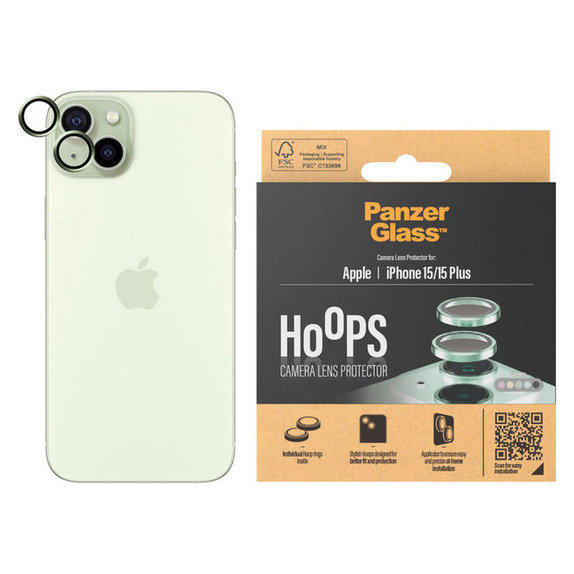 Osłona obiektywu aparatu Hoops do iPhone 15/15 Plus, Zielone, PanzerGlass
