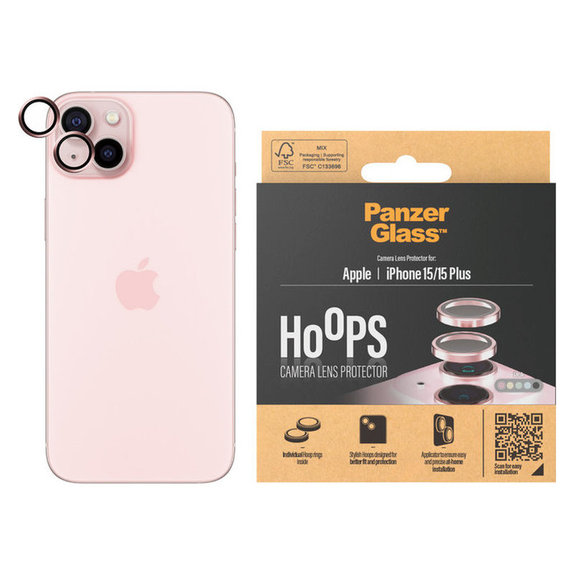 Osłona obiektywu aparatu Hoops do iPhone 15/15 Plus, Różowe, PanzerGlass