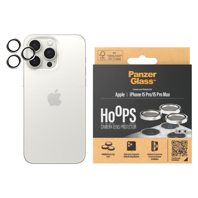 Osłona obiektywu aparatu Hoops do iPhone 15 Pro/15 Pro Max, White Metal, PanzerGlass