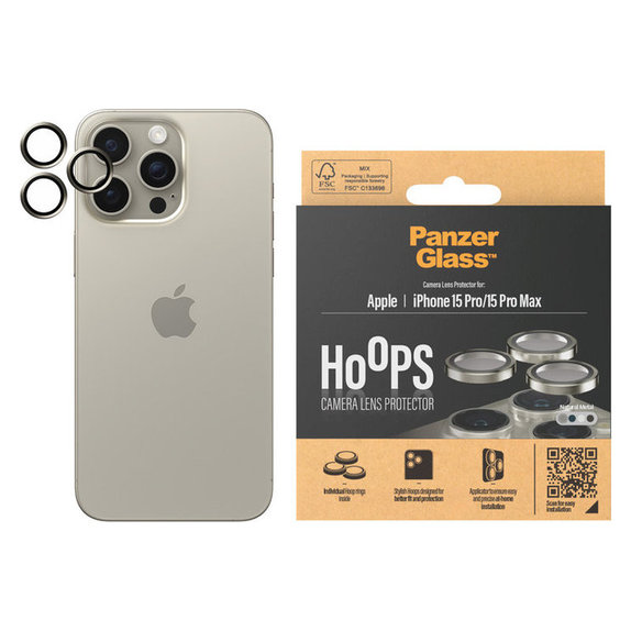Osłona obiektywu aparatu Hoops do iPhone 15 Pro/15 Pro Max, Natural Metal, PanzerGlass