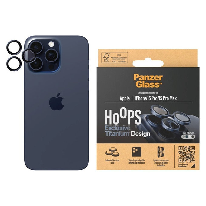 Osłona obiektywu aparatu Hoops do iPhone 15 Pro/15 Pro Max, Blue Titanium, PanzerGlass