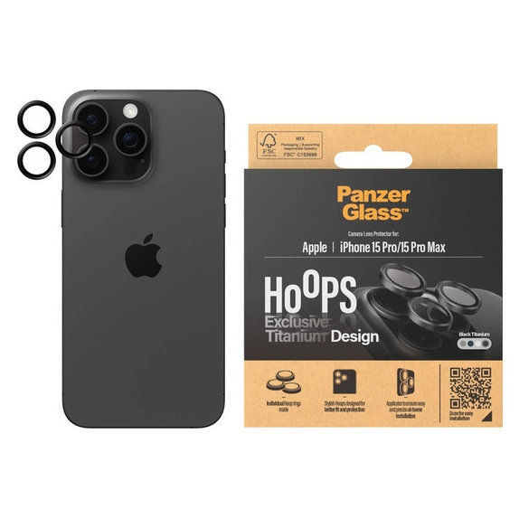 Osłona obiektywu aparatu Hoops do iPhone 15 Pro/15 Pro Max, Black Titanium, PanzerGlass