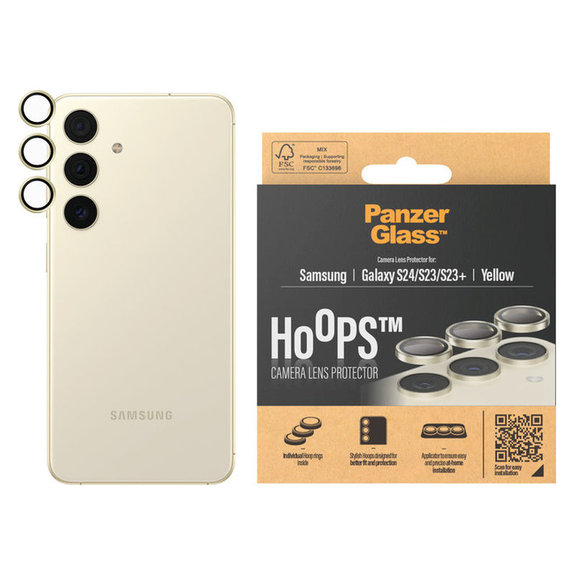 Osłona obiektywu aparatu Hoops do Samsung Galaxy S24/S23/S23+, Żółte, PanzerGlass