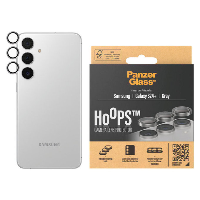 Osłona obiektywu aparatu Hoops do Samsung Galaxy S24+, Szare, PanzerGlass