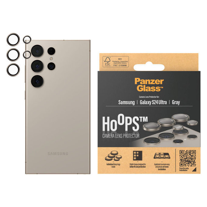Osłona obiektywu aparatu Hoops do Samsung Galaxy S24 Ultra, Szare, PanzerGlass